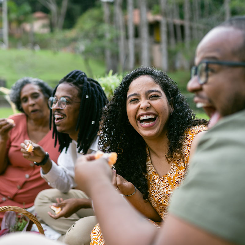 Smiling friends at the picnic